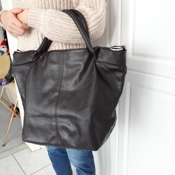 Genuine Leather and Suede Large Hand Tote Bag/ Shoulder Bag Brown - Picture 3 of 9